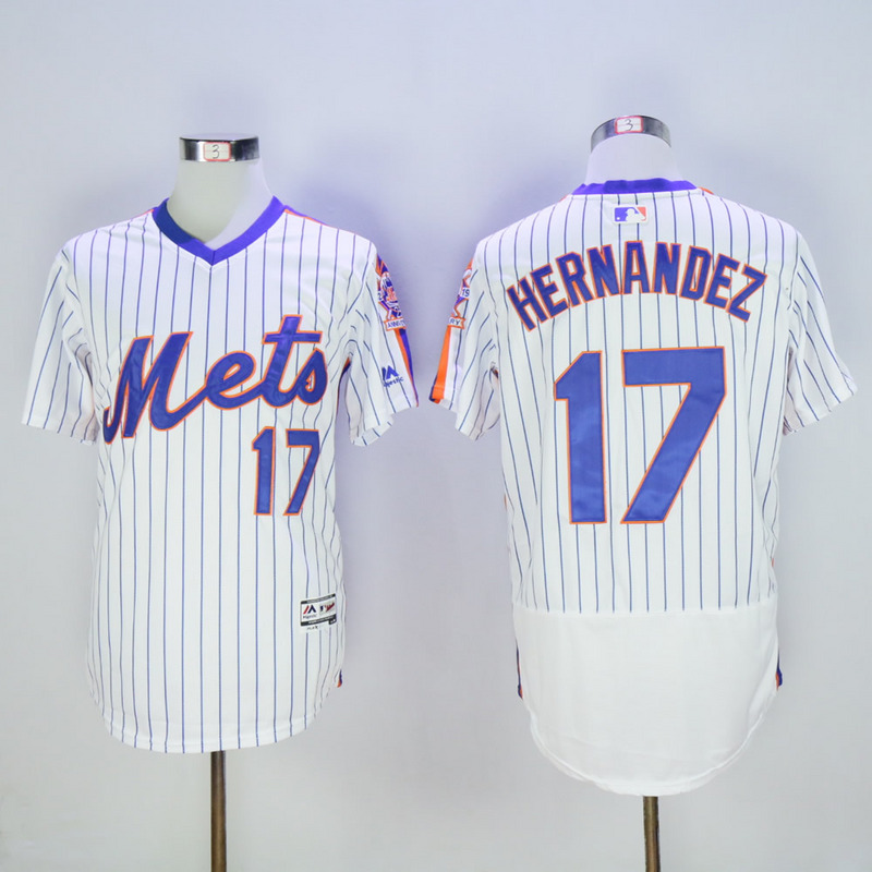 Men New York Mets #17 Hernandez White Throwback Elite MLB Jerseys